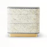 Chestsage Geometric Bone Inlay Mango Wood Chest Of Drawer- Wooden Slice - Image 2