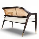 Benchly Wooden Bench with Rattan Weaving – Wooden Slice - Image 4