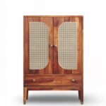 Barbloom Wooden Bar Cabinet with Cane Doors in Solid Sheesham Wood(Honey Finish) - Image 3