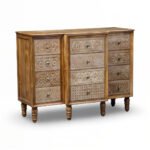 Carvello Hand-Carved Sheesham Wood Console Table - Multi-Drawer Chest Of Drawer - Image 3