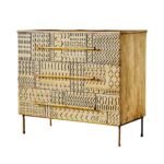 Rootbox Hand-Carved 3 Drawers Wooden Chest of Drawers | Tribal Geometric Pattern - Image 2