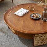 Cafra Handcrafted Mango Wood & Cane Round Coffee Table | Bohemian Center Table- Wooden Slice - Image 2