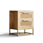 BedBuddy Handcrafted Sheesham Wooden Bedside Table with Cane Drawers | Modern Nightstand- Wooden Slice - Image 2