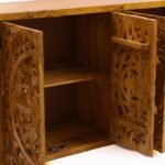 Lightroot Handcrafted Mango Wood Carved Sideboard | Rustic Storage Console- Wooden Slice - Image 4