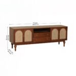 Modexa Mango Wood Rattan TV Unit - Arched Cane Media Console with Drawers- Wooden Slice - Image 3