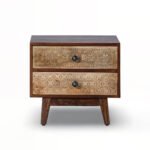 Mysa Handcrafted Mango Wood Carved Bedside Table | Rustic Farmhouse Nightstand - Image 2