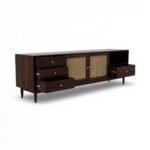 Elvano Sheesham Wood TV Unit with Rattan Doors | Mid-Century Modern Media Console- Wooden Slice - Image 5