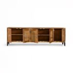 Stellon Mango Wood Cane TV Cabinet | Geometric Rattan Media Console - Image 4