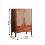 Barbloom Wooden Bar Cabinet with Cane Doors in Solid Sheesham Wood(Honey Finish) - Image 6