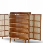 Stepra Handcrafted Mango Wood & Cane Shoe Cabinet | Tall Entryway Storage - Image 8