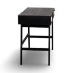 Braintree Mango Wood Study Table with Rattan Drawers | Writing Desk in Black Finish- Wooden Slice - Image 3
