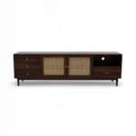 Elvano Sheesham Wood TV Unit with Rattan Doors | Mid-Century Modern Media Console- Wooden Slice - Image 2