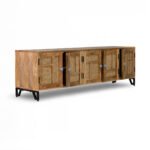 Stellon Mango Wood Cane TV Cabinet | Geometric Rattan Media Console - Image 3