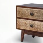 Mysa Handcrafted Mango Wood Carved Bedside Table | Rustic Farmhouse Nightstand - Image 5