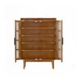 Stepra Handcrafted Mango Wood & Cane Shoe Cabinet | Tall Entryway Storage - Image 9
