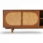 Luxora Mango Wood Rattan TV Unit - Mid-Century Modern Media Console with Storage- Wooden Slice - Image 6