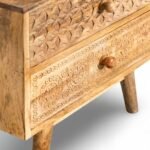 SideNest Handcrafted Sheesham Wood Carved Bedside Table | Bohemian Nightstand- Wooden Slice - Image 4