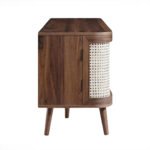 Streamza Sheesham Wood Rattan TV Unit | Mid-Century Modern Media Console- Wooden Slice - Image 3