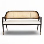 Benchly Wooden Bench with Rattan Weaving – Wooden Slice - Image 2
