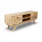 WoodenView Sheesham Wood Carved TV Unit | Bohemian Media Console with Drawers - Image 3