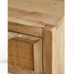 BedBuddy Handcrafted Sheesham Wooden Bedside Table with Cane Drawers | Modern Nightstand- Wooden Slice - Image 5