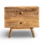 SideNest Handcrafted Sheesham Wood Carved Bedside Table | Bohemian Nightstand- Wooden Slice - Image 2