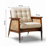 Lusso Armchair made of Sheesham wood with rattan cane panels and cushioned seat