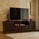 Brunetti solid wood TV unit crafted from Sheesham wood with geometric design