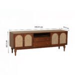 "Modexa handcrafted Sheesham wooden TV unit with arched cane doors, drawers, and open shelf – Wooden Slice"