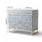 Drawlyn Handcrafted Bone Inlay Mango Wood Chest of drawer- Floral Design Sideboard with Gold Base- Wooden Slice - Image 5