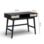 Braintree Mango Wood Study Table with Rattan Drawers | Writing Desk in Black Finish- Wooden Slice - Image 4
