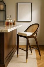 wooden cane bar chair with sheesham wood frame and cane backrest – Sitro bar stool by Wooden Slice