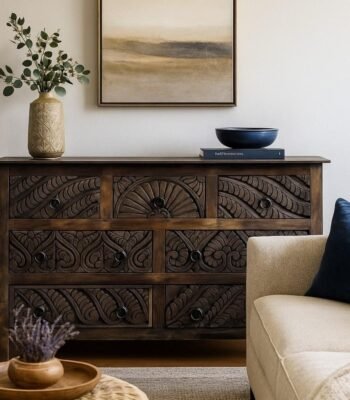 Buy Distress brown finish chest of drawers made from solid mango wood.