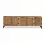 Stellon Mango Wood Cane TV Cabinet | Geometric Rattan Media Console - Image 2