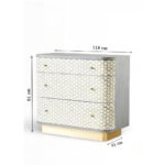 Contemporary Sheesham wood chest of drawers with intricate bone inlay design and gold base accent