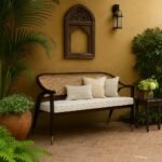 Benchly Wooden Bench with Rattan Weaving – Wooden Slice - Image 8