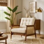 Lusso Armchair made of Sheesham wood with rattan cane panels and cushioned seat