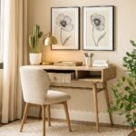 Deskara mango wood study table with fluted drawer and open shelf