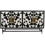 “Black and white bone inlay buffet storage cabinet with honeycomb pattern handcrafted in mango wood by The Wooden Slice”