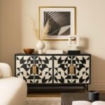 Bonecraft Bone Inlay Sideboard – Black and White Geometric Mango Wood Cabinet