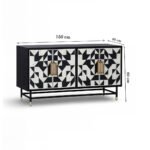 Bonecraft Bone Inlay Sideboard – Black and White Geometric Mango Wood Cabinet