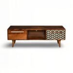 Vistaro Sheesham wood TV unit with chevron bone inlay and mid-century legs – Wooden Slice