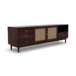 Elvano Sheesham Wood TV Unit with Rattan Doors | Mid-Century Modern Media Console- Wooden Slice - Image 3