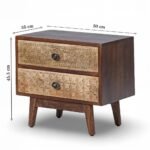 Mysa hand-carved wooden bedside table with geometric and circular patterns
