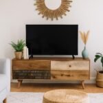 Nestova Mango Wood TV Unit with Tribal Patterned Drawers and Boho Design