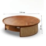Cafra Handcrafted Mango Wood & Cane Round Coffee Table | Bohemian Center Table- Wooden Slice - Image 5