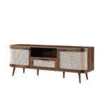 Streamza Sheesham Wood Rattan TV Unit | Mid-Century Modern Media Console- Wooden Slice - Image 2