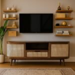 Streamza Sheesham Wood Rattan TV Cabinet with Cane Doors – Mid-Century Media Console