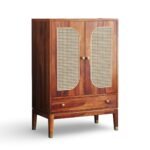 Barbloom Wooden Bar Cabinet with Cane Doors in Solid Sheesham Wood(Honey Finish) - Image 2
