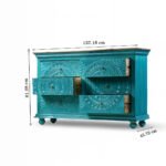 Handcrafted Bohemian chest of drawers in distressed blue mango wood with six drawers and intricate carvings – Wooden Slice